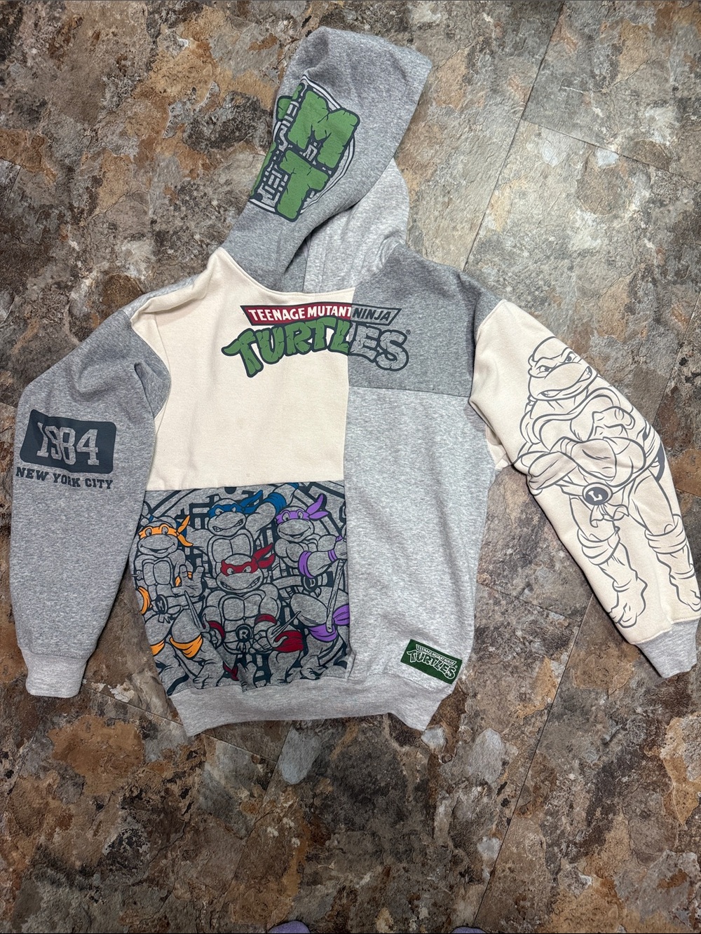 Teenage Mutant Ninja Turtles Patchwork Hoodie - Grey/Beige